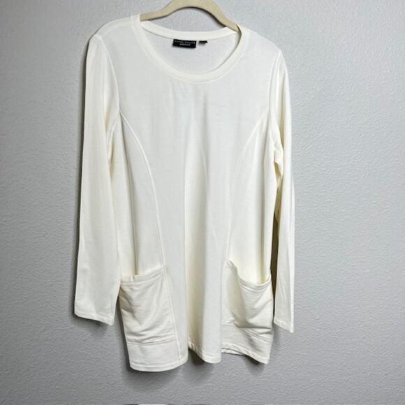 Susan Graver Brushed Back Knit Tunic with Funnel Scarf Large Cream - Picture 1 of 13